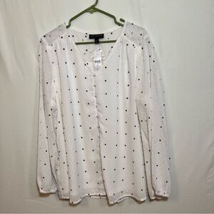 Lane Bryant White and Black Polka Dot Button-Front Blouse built in lining